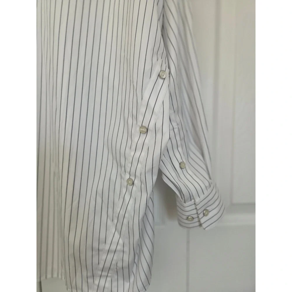 Helmut Lang Placket Cinch Shirt Pinstripe Women S White/Navy NWT $445 P10HW506